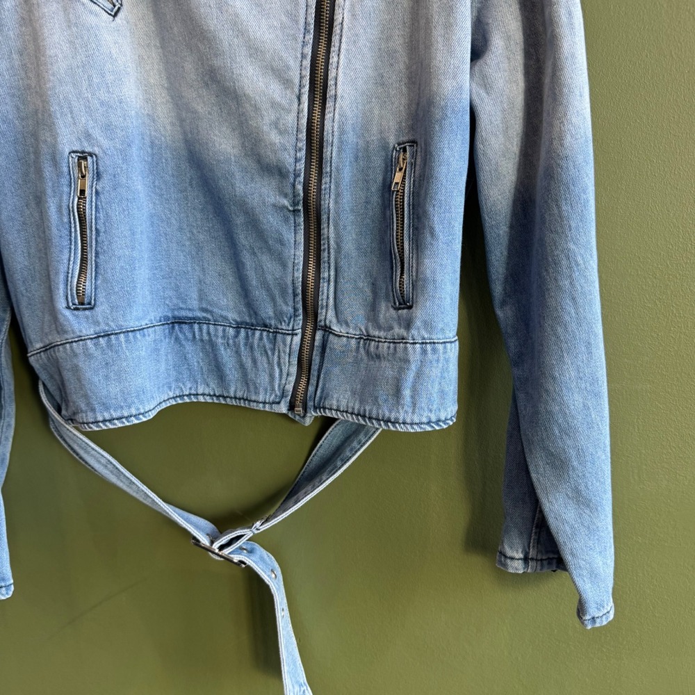 Wisteria Lane Stretch Denim Moto Jacket Zipper Belted NWT $78 X-Large‎ Jean #3 - Picture 8 of 15
